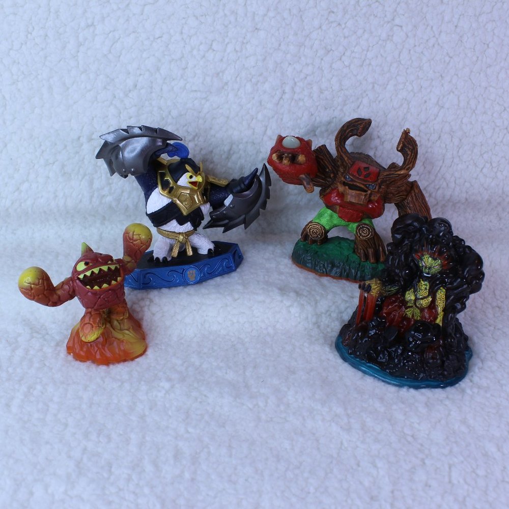 Skylanders Figures Lot of 4 Tree Rex Flameslinger Gill Grunt‎ Eruptor Toy
